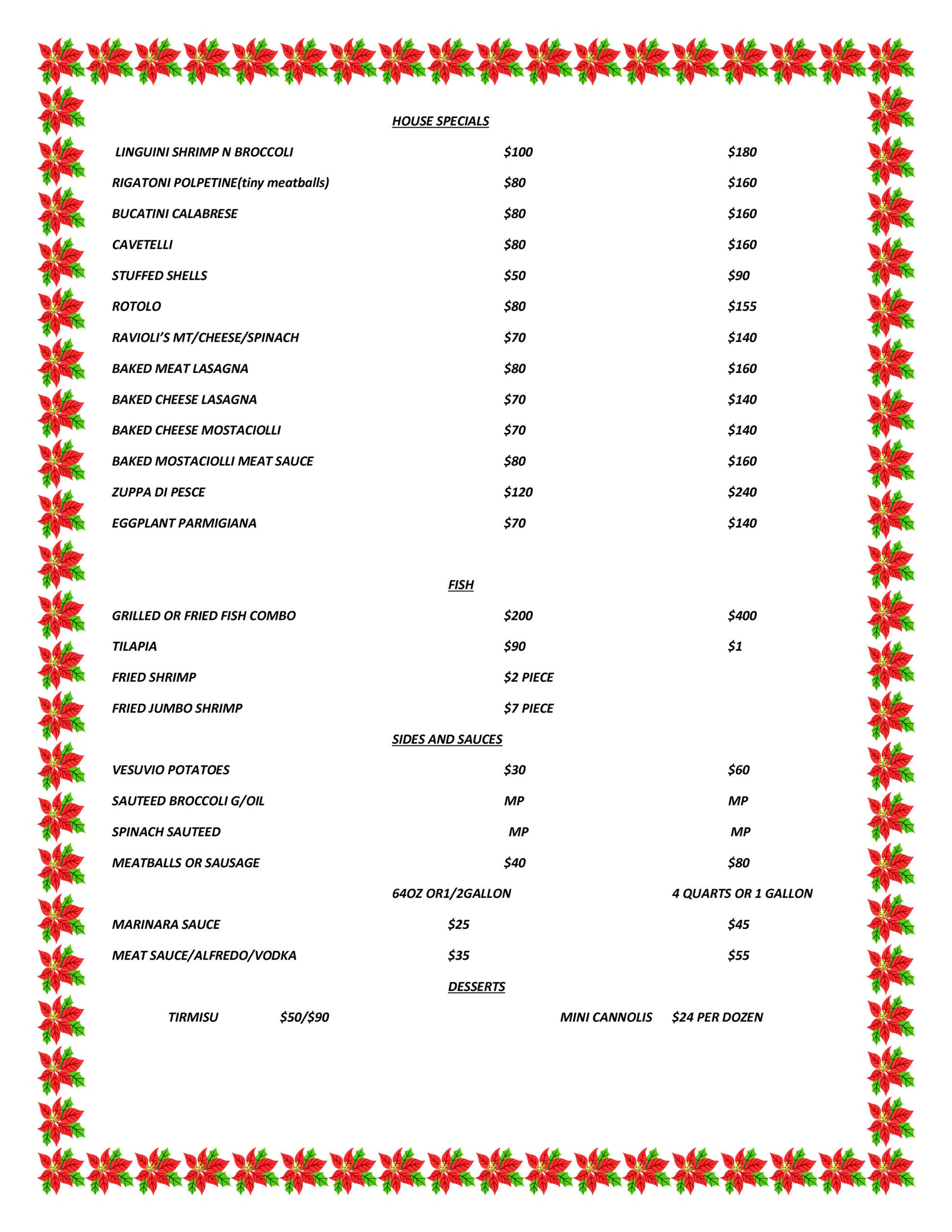 Catering Menu • DeMarco's Italian Restaurant Itasca, Illinois